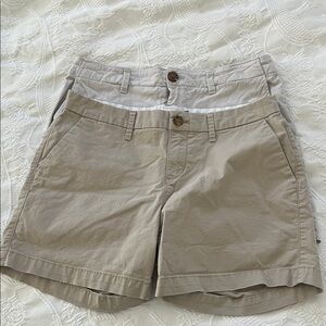 H&M and Old Navy beige and tan shorts